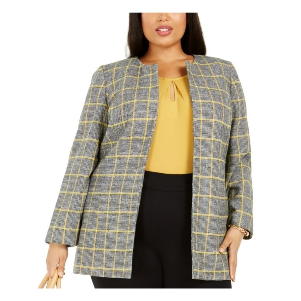 Women's Gray and Yellow Plaid Jacket